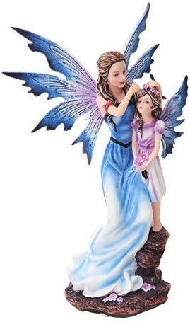 9" Blue and Violet Resin Mother and Daughter Fairy Figurine