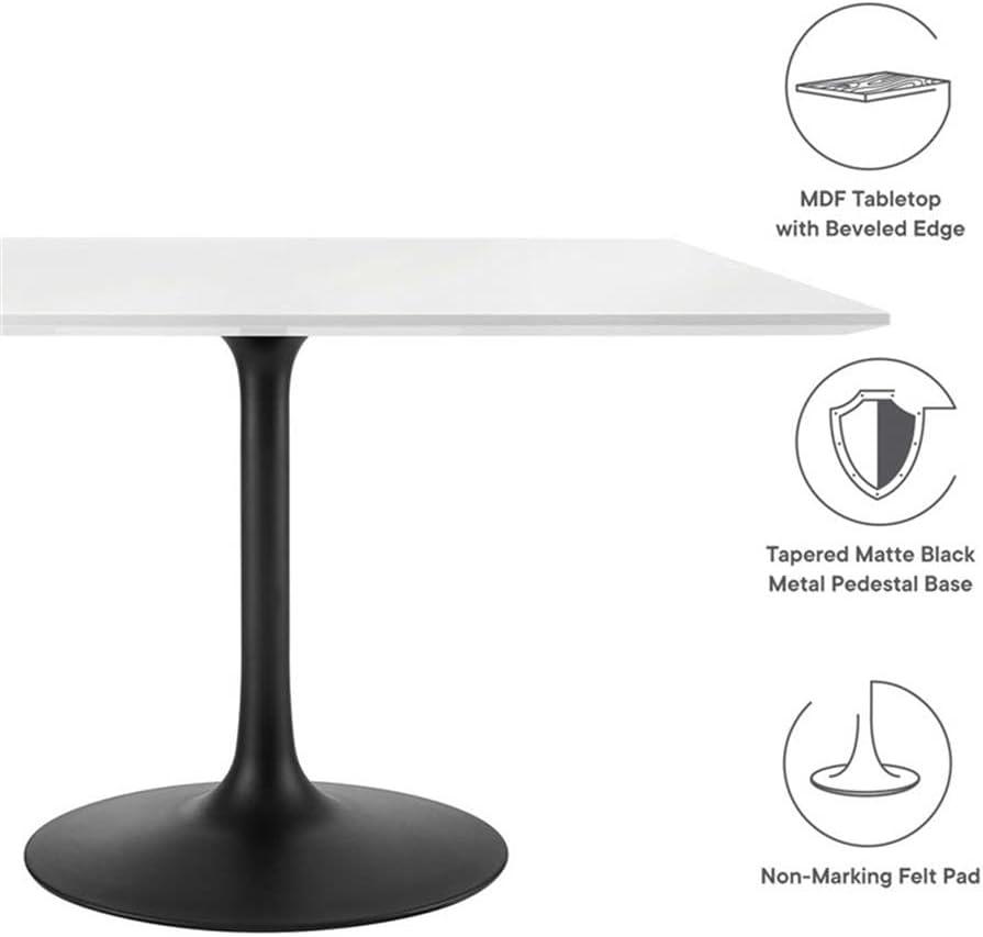 Modway Lippa 48" Square Dining Table in Black White