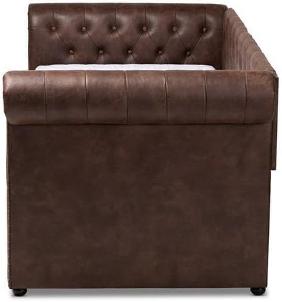 Baxton Studio Twin Brown Mabelle Faux Leather Daybed with Trundle: Upholstered, Wood Composite Frame, Polyester Fill