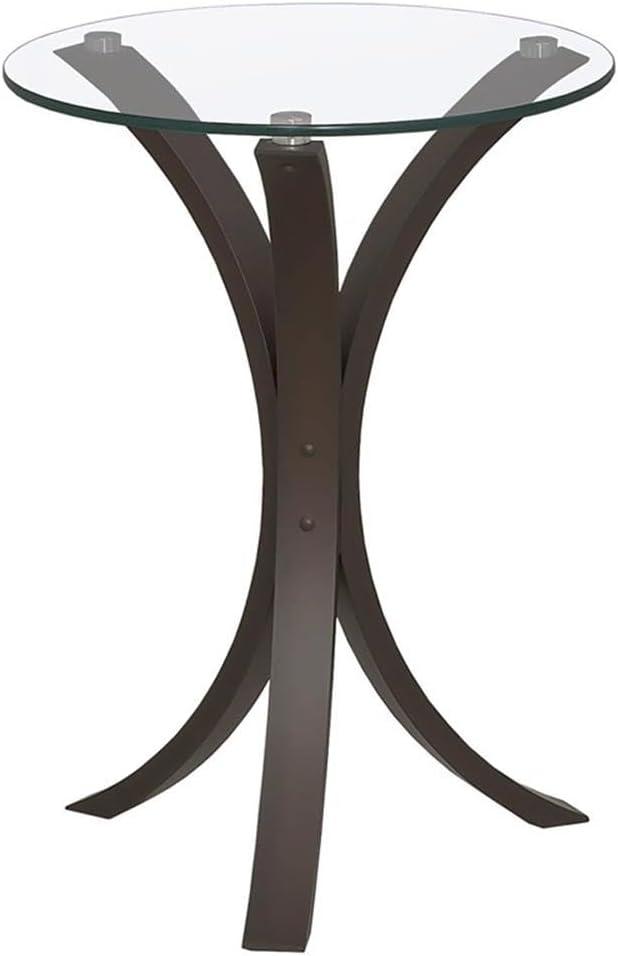 Bowery Hill Traditional Round Glass Top Accent End Table in Brown