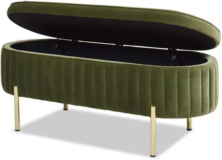 Jennifer Taylor Home Chloe Modern Glam Storage Bench by  Olive Green - Velvet