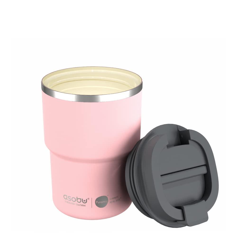 Asobu Ultimate Stainless Steel Ceramic Inner Coating Coffee Mug with Double Walled Copper Lining Insulation, 12 Ounces - (Pink)