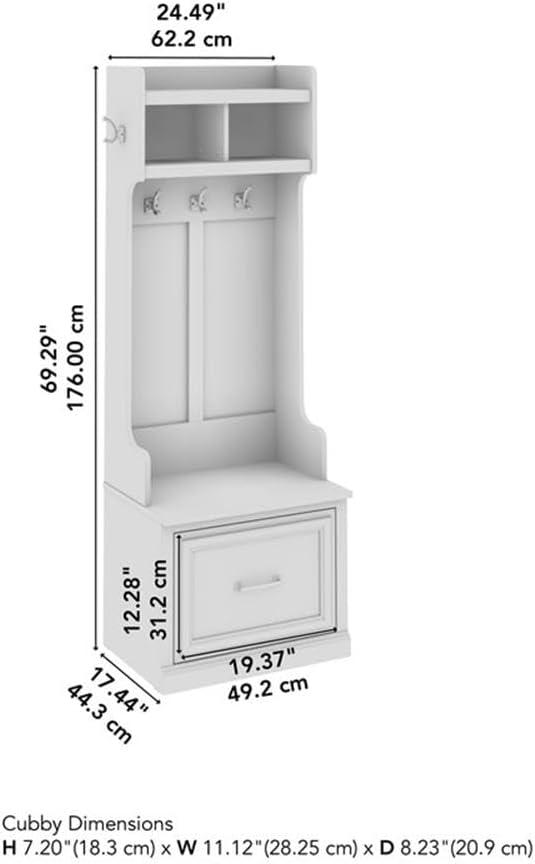 Woodland 24W Hall Tree & Shoe Bench w/ Drawer in White Maple - Engineered Wood