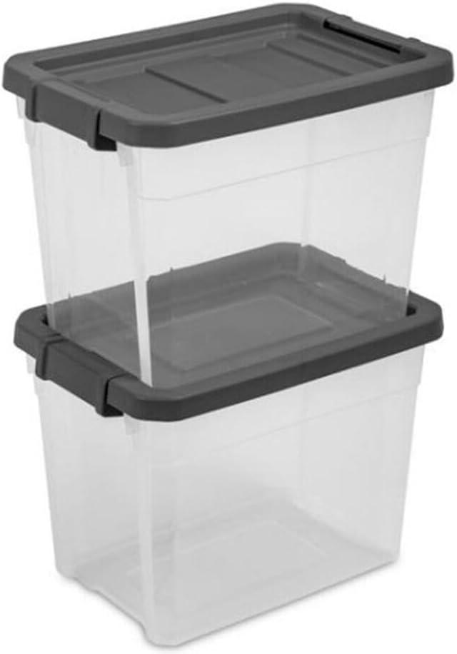 Sterilite 30 Quart Clear Plastic Stackable Storage Container Bin Box Tote with Grey Latching Lid Organizing Solution for Home & Classroom