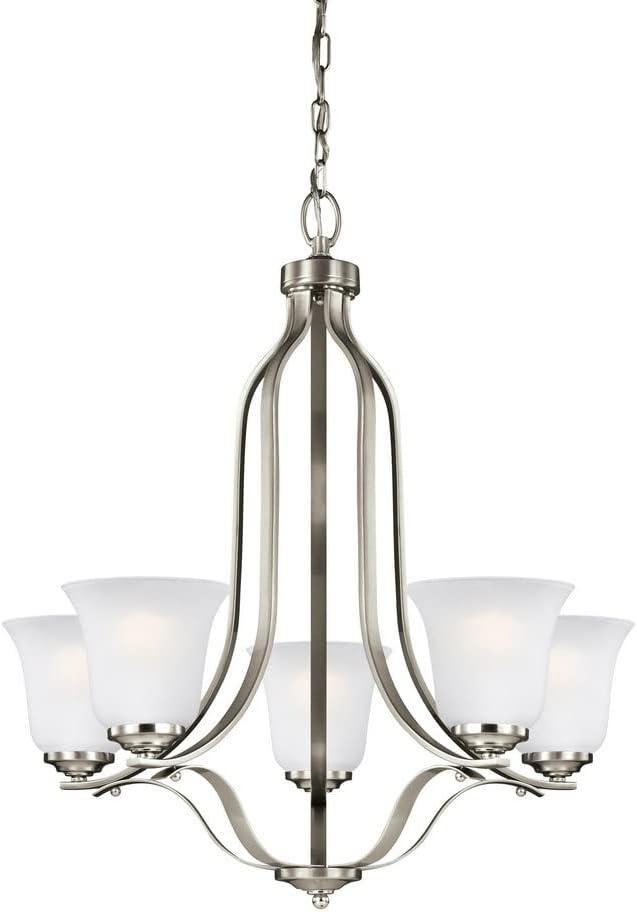 Mini Cage 5-Light Chandelier in Brushed Nickel with Satin Etched Glass