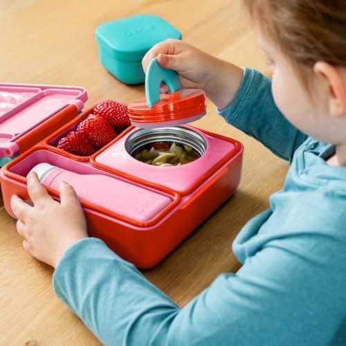 OmieBox Bento Box for Kids - Insulated Bento Lunch Box with Leak Proof Thermos Food Jar - Pink Berry