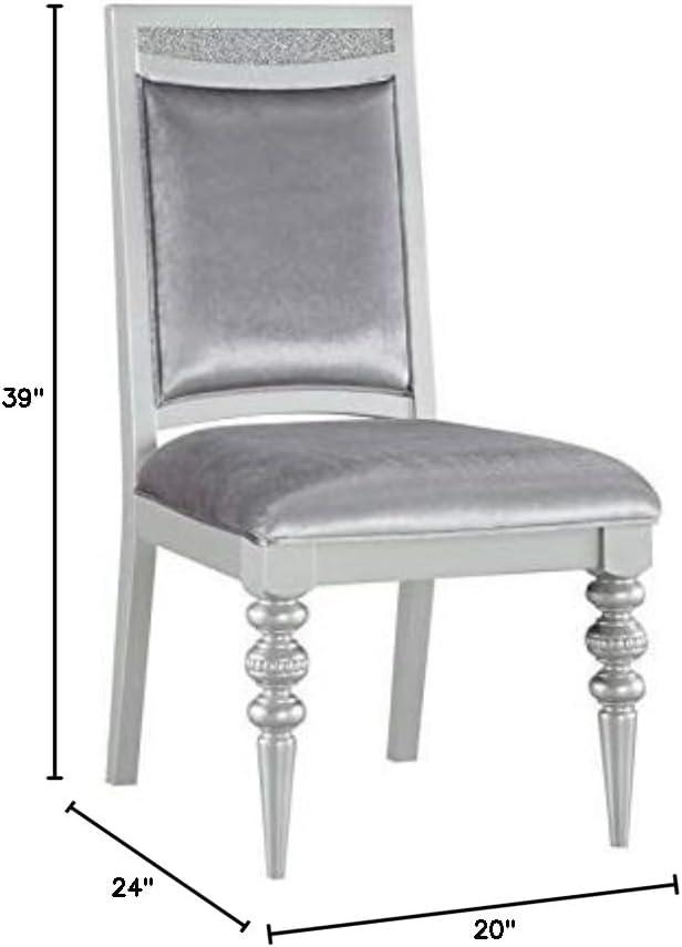 Acme Crystal Inlaid Fabric Upholstered Wooden Side Chair, Set of 2, Silver- Saltoro Sherpi Indoor