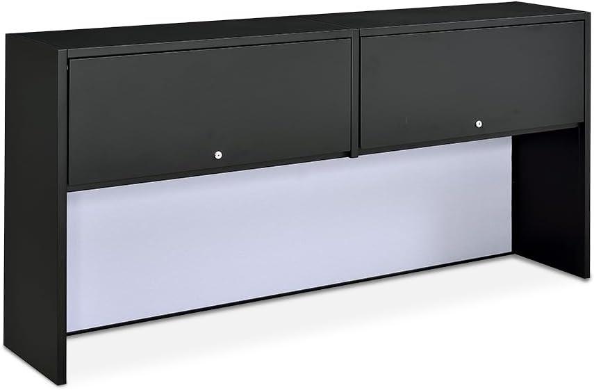 Gray and Black Executive Corner Computer Desk with Hutch and Drawers