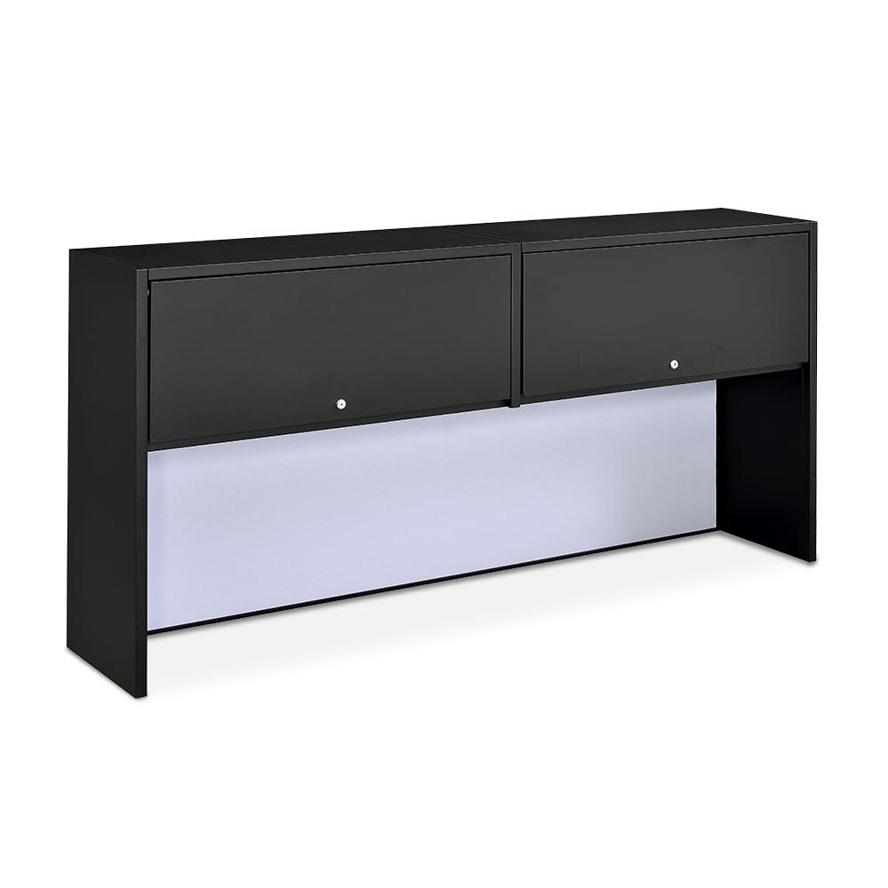 Gray and Black Executive Corner Computer Desk with Hutch and Drawers