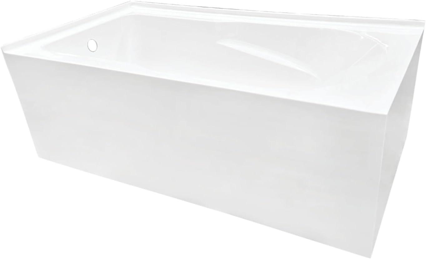 Kingston Brass Aqua Eden 60-Inch Acrylic Rectangular 2-Wall Corner Alcove Tub, Hand Drain