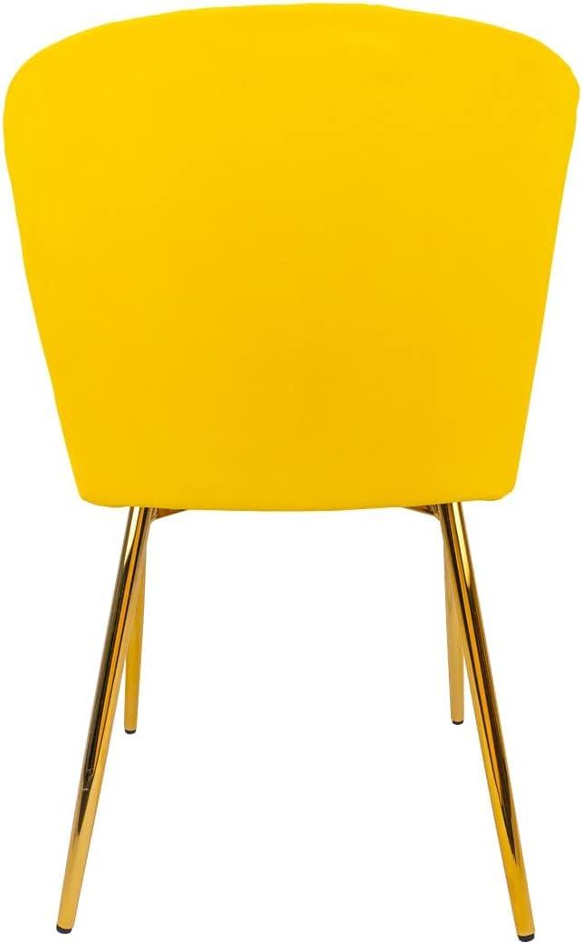 Yellow Velvet Upholstered Side Chair with Gold Legs, Set of 2