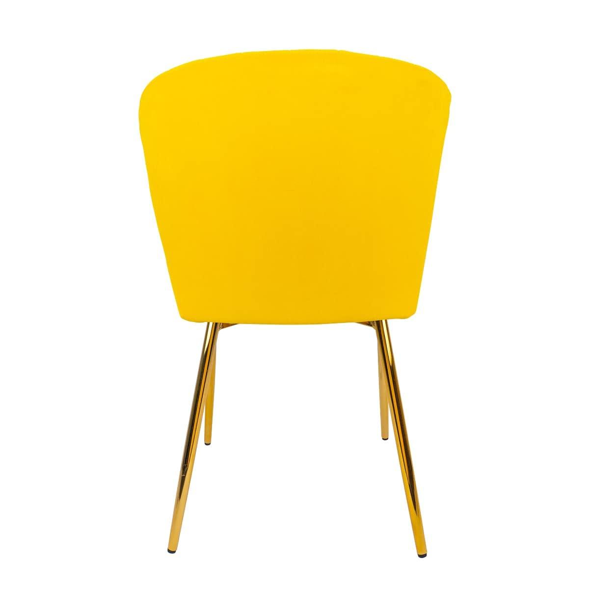 ANOUR Modern Dining Chairs, Velvet Accent Chair, Living Room Chairs, Set of 2, Upholstered Side Chair with Golden Metal Legs for Dining Room Kitchen Vanity Patio (Yellow, 2 Pack)
