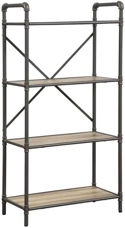 48" Itzel 4 Shelves Bookcase Antique Oak/Sandy Gray - Acme Furniture: Metal Frame, Open Back Design, Home Office Storage