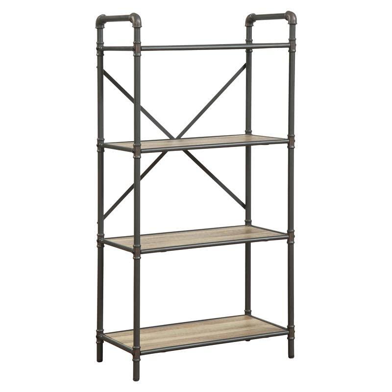 48" Itzel 4 Shelves Bookcase Antique Oak/Sandy Gray - Acme Furniture: Metal Frame, Open Back Design, Home Office Storage