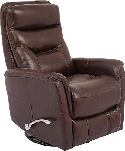 Traditional Brown Leather Swivel Recliner with Wood Accents