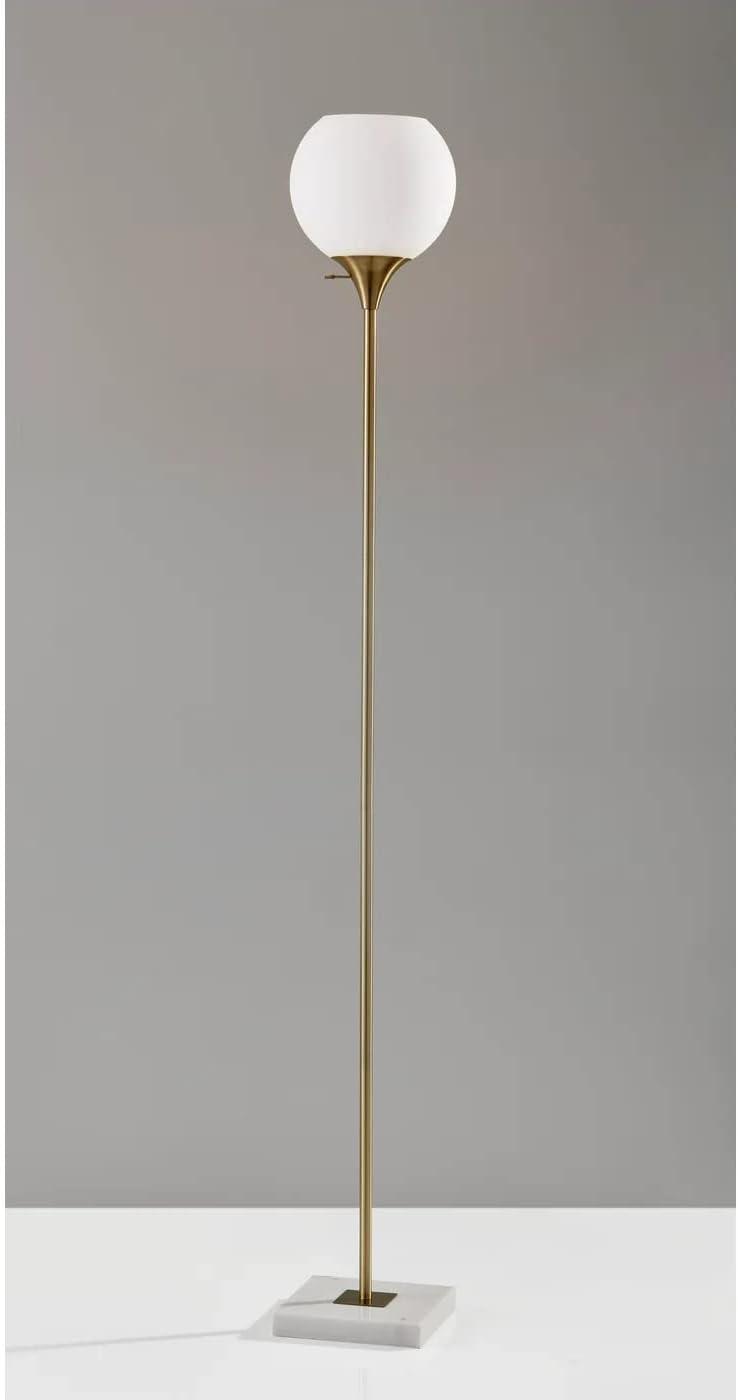 Fiona Torchiere Floor Lamp a White Marble base and Antique Brass Metal