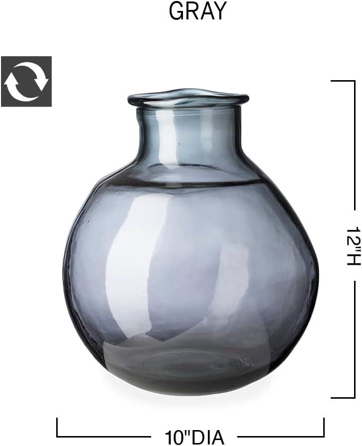 VivaTerra Recycled Tall Glass Balloon Vase – Handblown Glass Vases for Centerpieces – Unique Organic Shape in a Delicate Aqua Color – Sustainable and Unique Home Decor (19" H x 10" Dia.)