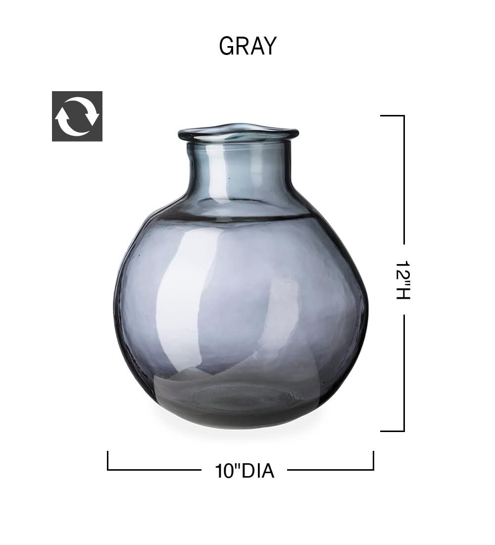 VivaTerra Recycled Tall Glass Balloon Vase – Handblown Glass Vases for Centerpieces – Unique Organic Shape in a Delicate Aqua Color – Sustainable and Unique Home Decor (19" H x 10" Dia.)