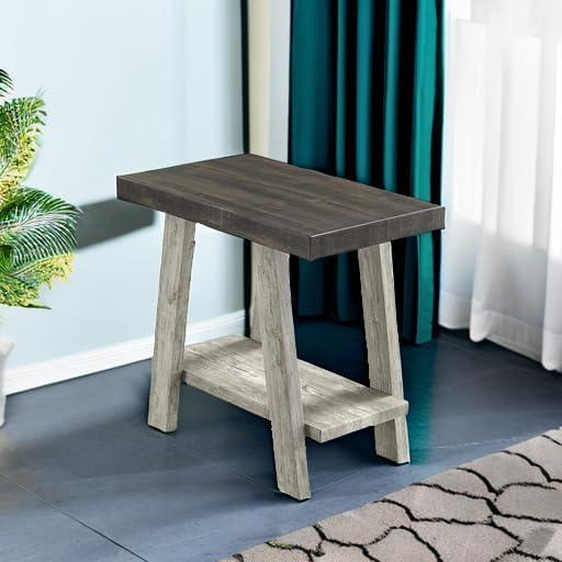 Roundhill Furniture Athens Contemporary Two-Tone Wood Shelf Side Table in Weathered Walnut and Gray