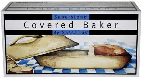 Sassafras Superstone® Covered Bread Baker with Lid - Bisque Glazed Exterior and Unglazed Interior Stoneware Bakeware - Bakes an Artisan Italian Bread with Crusty Crust and a Light Crumb