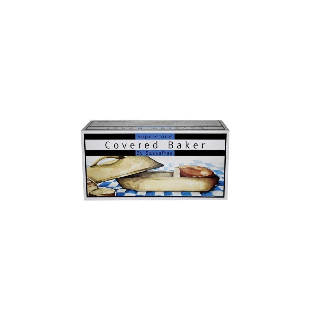 Sassafras Superstone® Covered Bread Baker with Lid - Bisque Glazed Exterior and Unglazed Interior Stoneware Bakeware - Bakes an Artisan Italian Bread with Crusty Crust and a Light Crumb