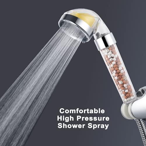 IHAO Vitamin C Filter High Pressure Handheld Shower Head with Bracket and Metal Hose Purifying Hard Water Softener Chlorine Flouride Filter Aroma Showerhead Fresh Dry Skin & Hair Loss