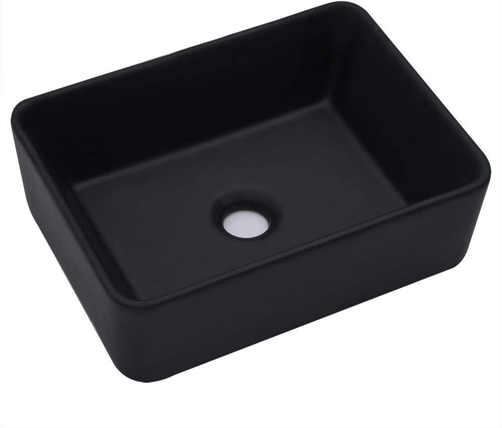 Kichae 16"x12" Vessel Sink Rectangle - Modern Above Matte Black Porcelain Ceramic Bathroom Vessel Vanity Sink Bowl Art Basin