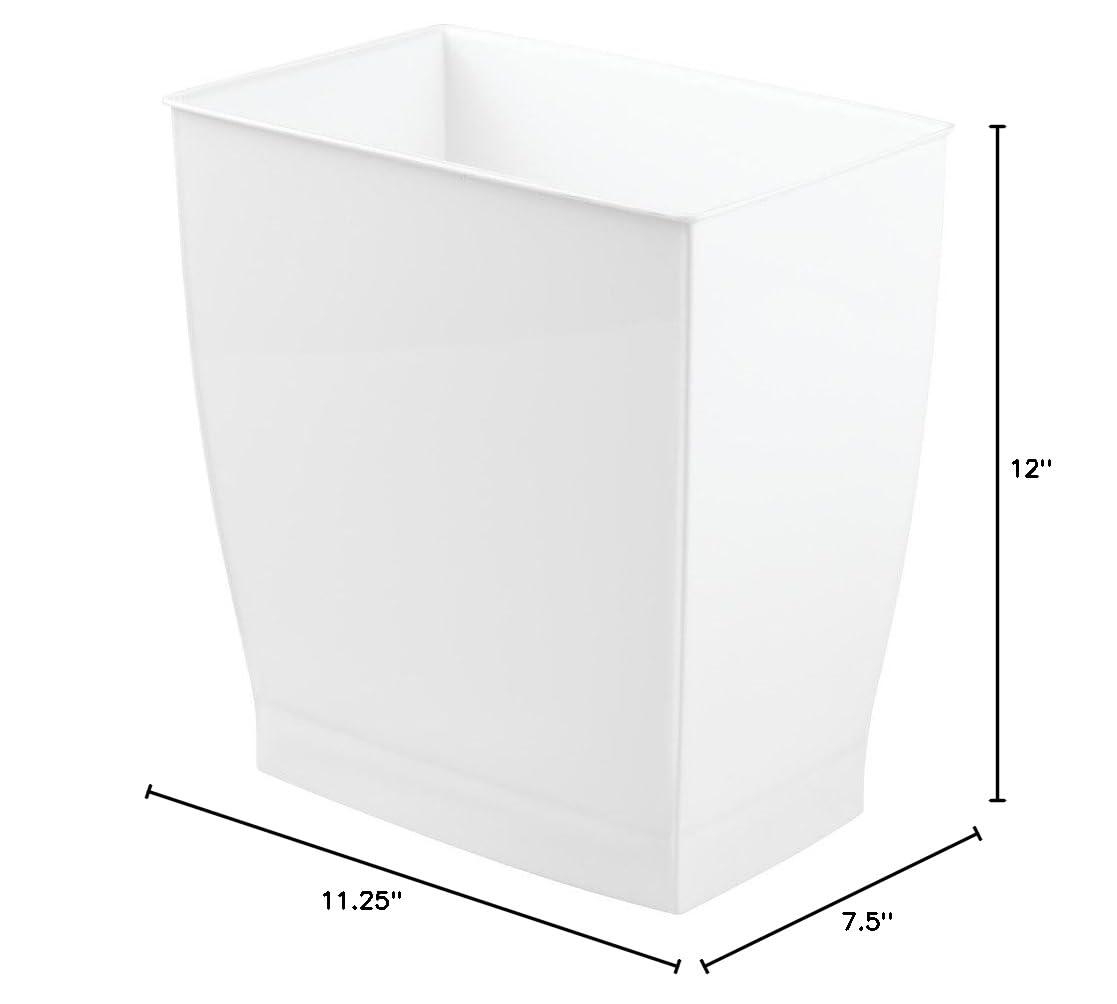 White Rectangular Plastic Bathroom Wastebasket with Wheels