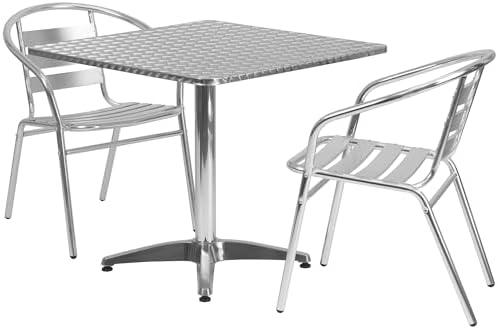 Flash Furniture Lila 31.5'' Square Aluminum Indoor-Outdoor Table Set with 2 Slat Back Chairs