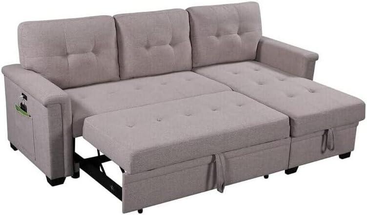 Ashlyn Light Gray Tufted Fabric Three Piece Sectional with Storage