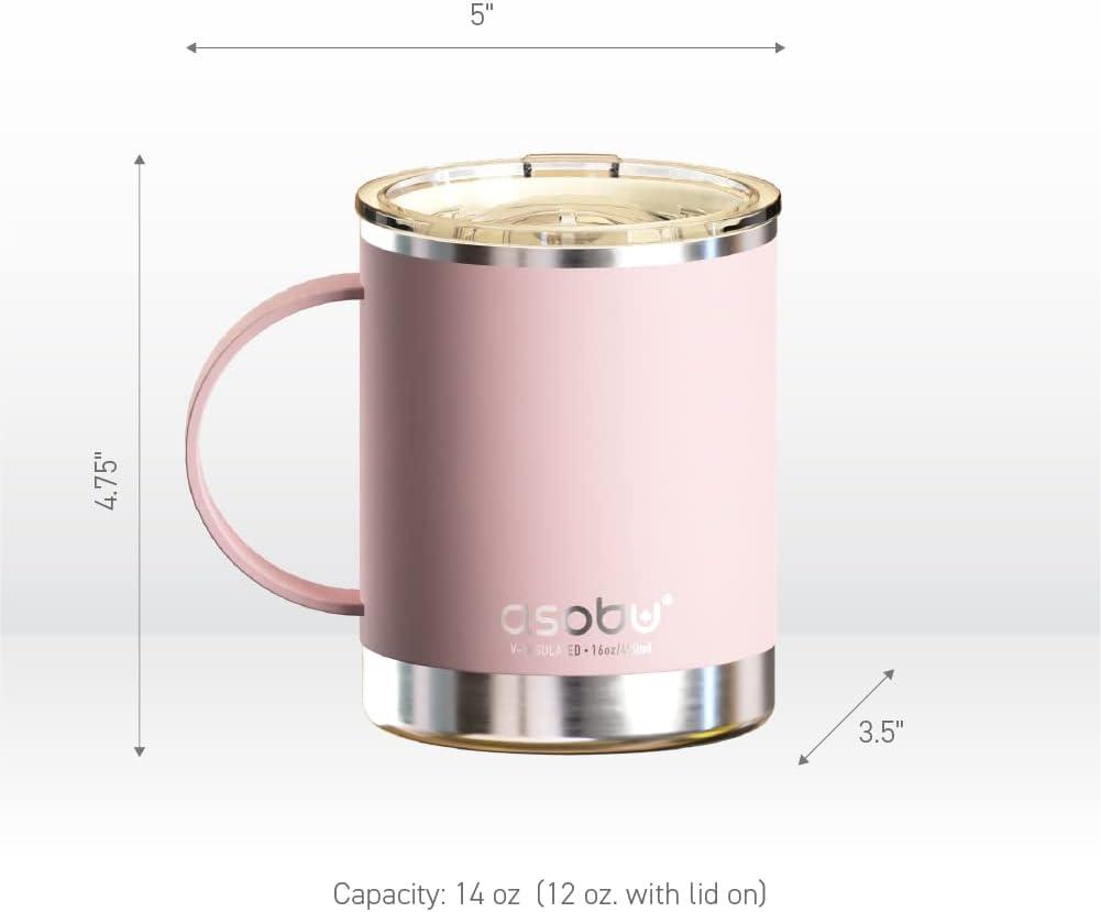 Asobu Ultimate Stainless Steel Ceramic Inner Coating Coffee Mug with Double Walled Copper Lining Insulation,12 Ounces (Pink)