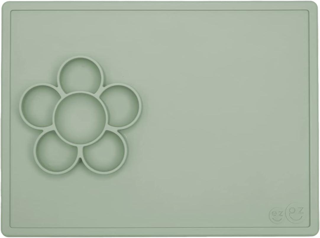 ezpz Play Mat for Baby + Toddler - 6 Months+ (Sage) - Suction Plate with Flower Compartments for Crafts, Painting, Sorting, Snack Time - Fits Standard Piece of Paper