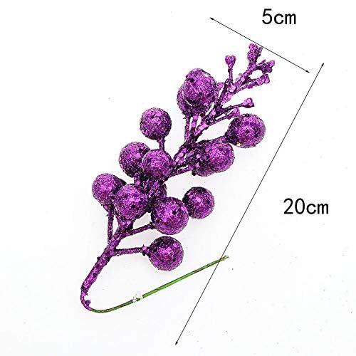 Glitter Berry Stems, 12pcs Christmas Berry Picks Artificial Fruit Berry Stem Branch Christmas Tree Garland Decorations for Holiday Party Purple