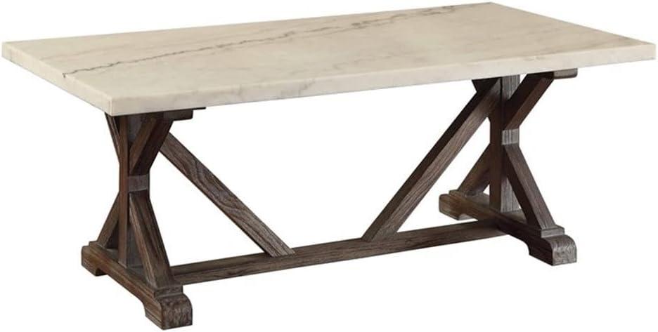 50" Romina Coffee Table: Marble Top, Weathered Espresso Base - Acme Furniture