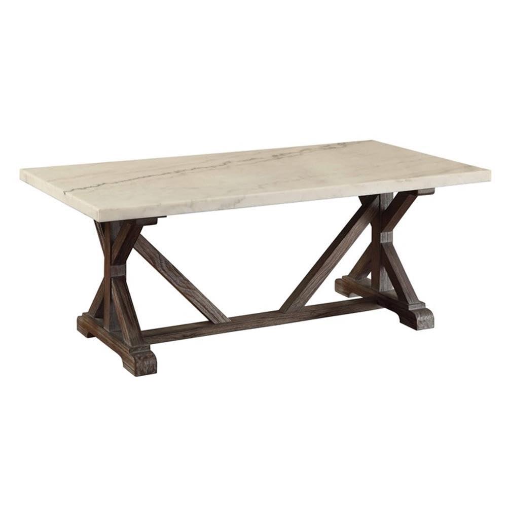 50" Romina Coffee Table: Marble Top, Weathered Espresso Base - Acme Furniture