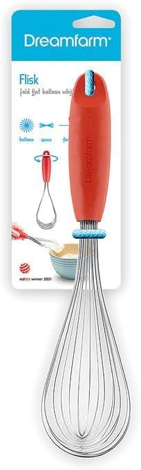 Red 12" Stainless Steel 3-in-1 Fold-Flat Whisk