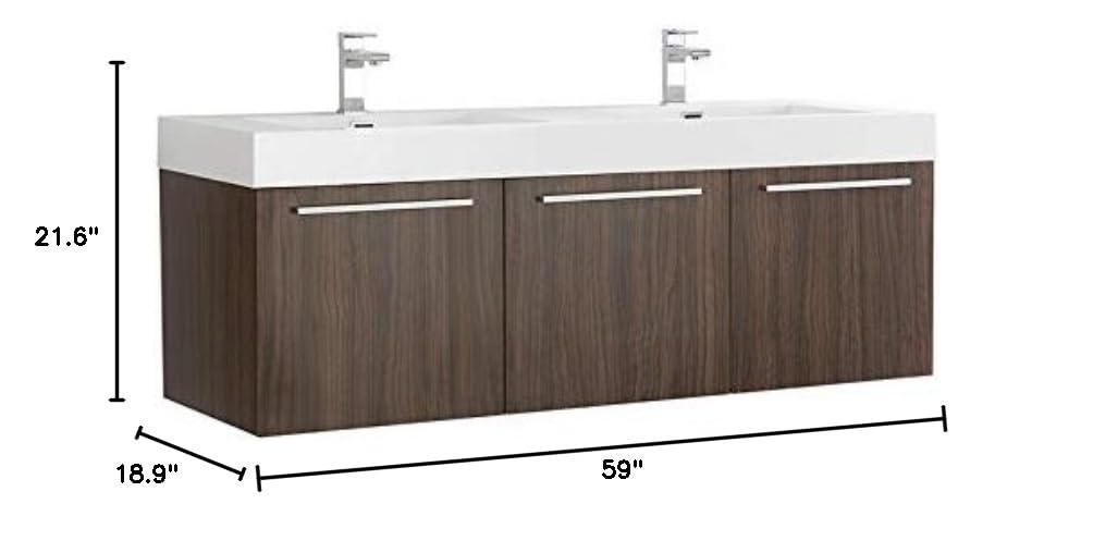 Vista 60'' Wall Mounted Modern Double Bathroom Vanity with Acrylic Vanity Top