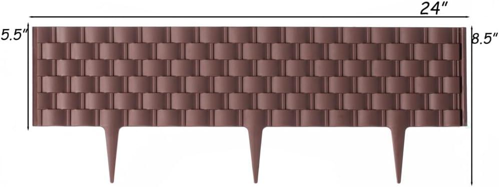 Gardenised Set of 8 Pcs Rattan-Inspired Plastic Landscape Edging and Garden Fence Borders in a Rich Coffee Hue for Lawn, Outdoor Patio, Garden