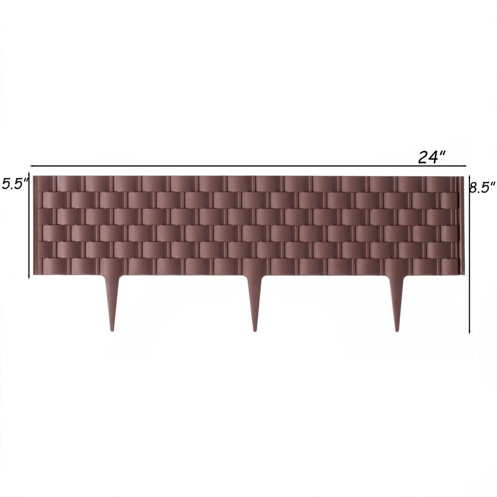 Gardenised Set of 8 Pcs Rattan-Inspired Plastic Landscape Edging and Garden Fence Borders in a Rich Coffee Hue for Lawn, Outdoor Patio, Garden