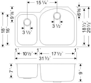 32'' Stainless Steel Double Bowl Undermount Kitchen Sink