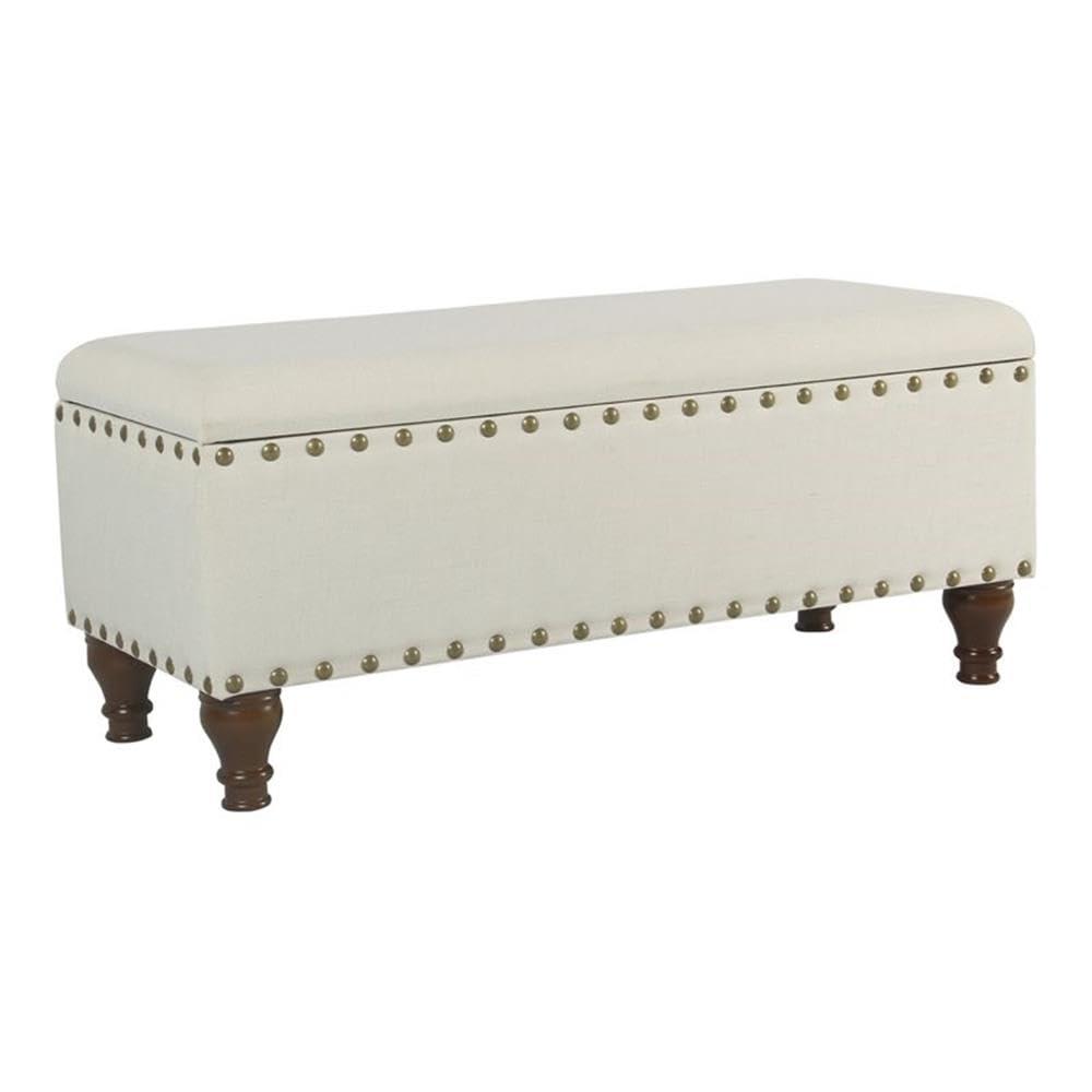Large Storage Bench with Nailhead Trim Cream - HomePop