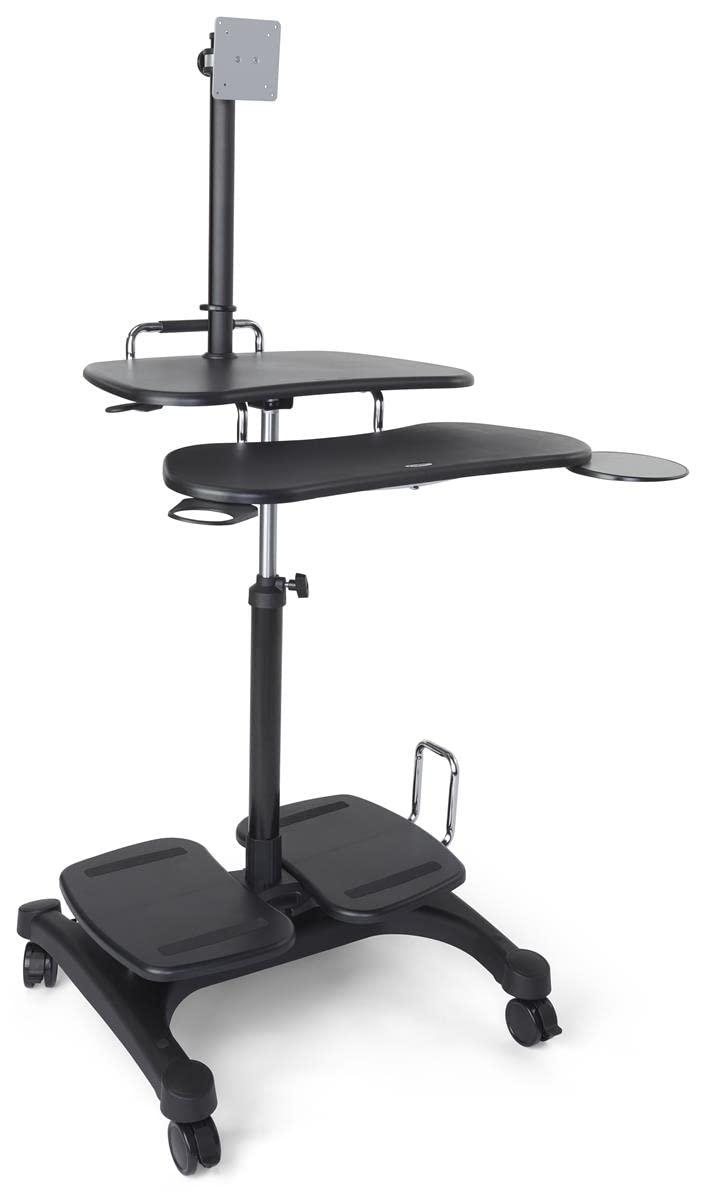 Adjustable Black Aluminum Standing Desk with Cup Holder and Keyboard Tray