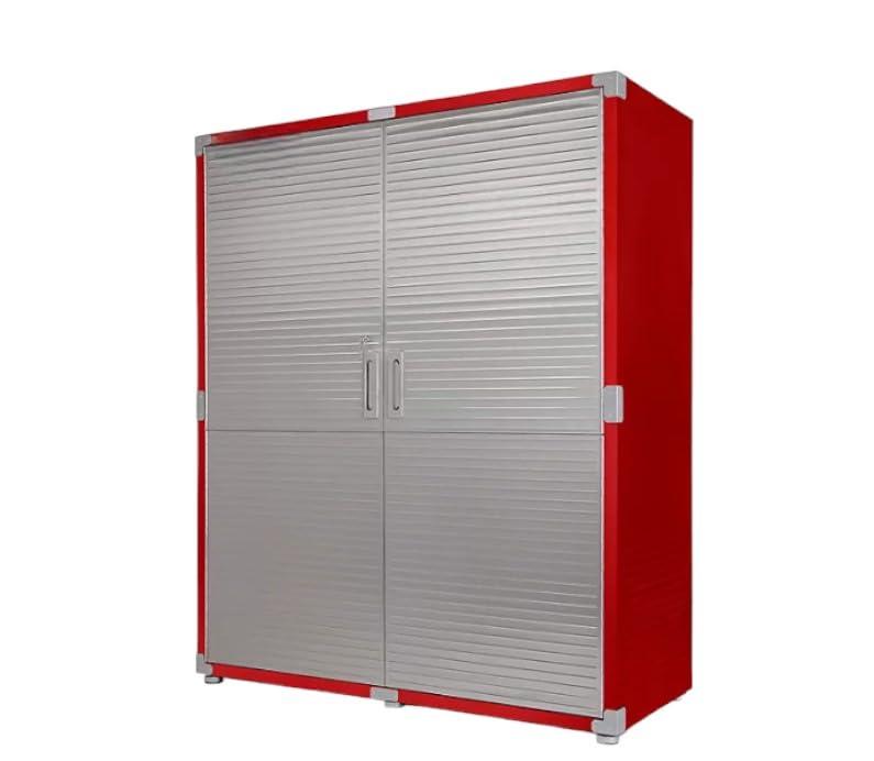 Red Steel Office Storage Cabinet with Adjustable Shelves