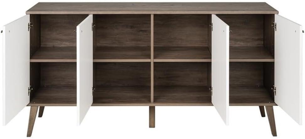 Milo Mid-Century Modern 4 Door Buffet Server Gray/White - Prepac: Laminated Composite Wood, Adjustable Shelves