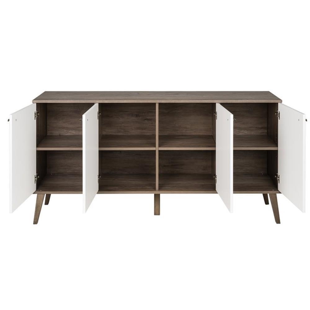 Milo Mid-Century Modern 4 Door Buffet Server Gray/White - Prepac: Laminated Composite Wood, Adjustable Shelves