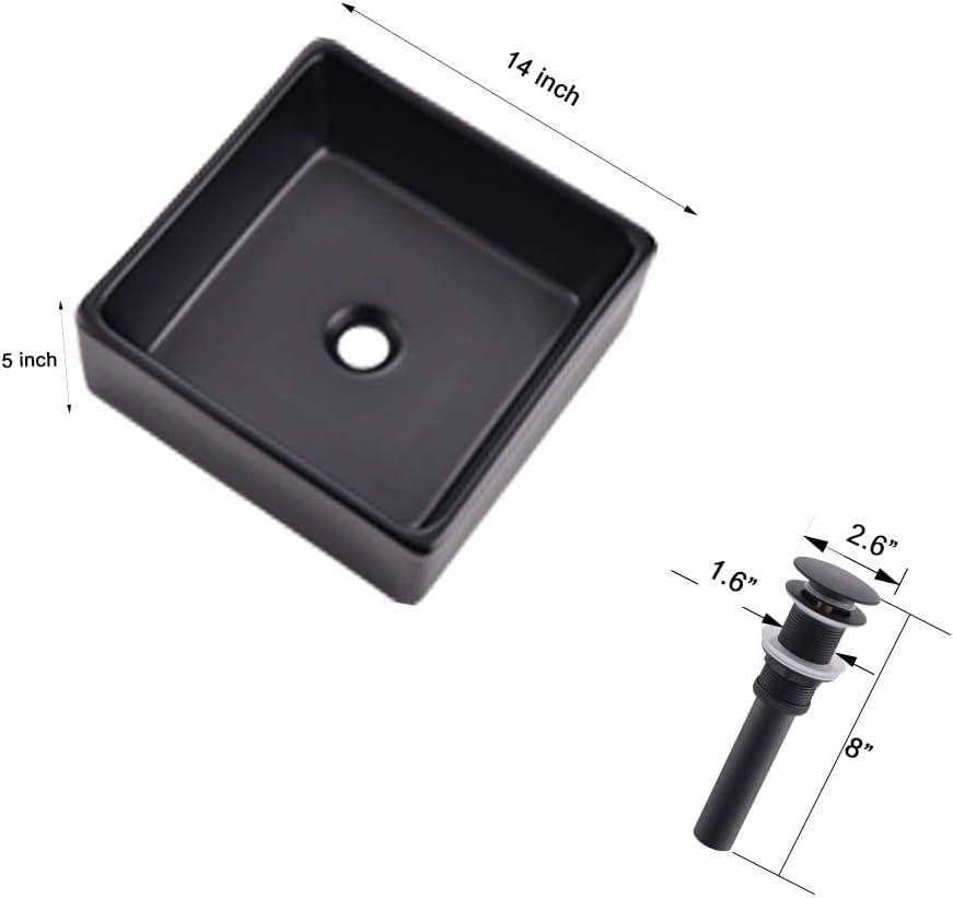 Matte Black Square Ceramic Above-Counter Vessel Sink with Pop-Up Drain