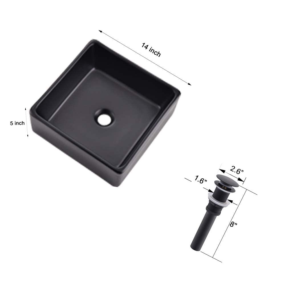 Matte Black Square Ceramic Above-Counter Vessel Sink with Pop-Up Drain