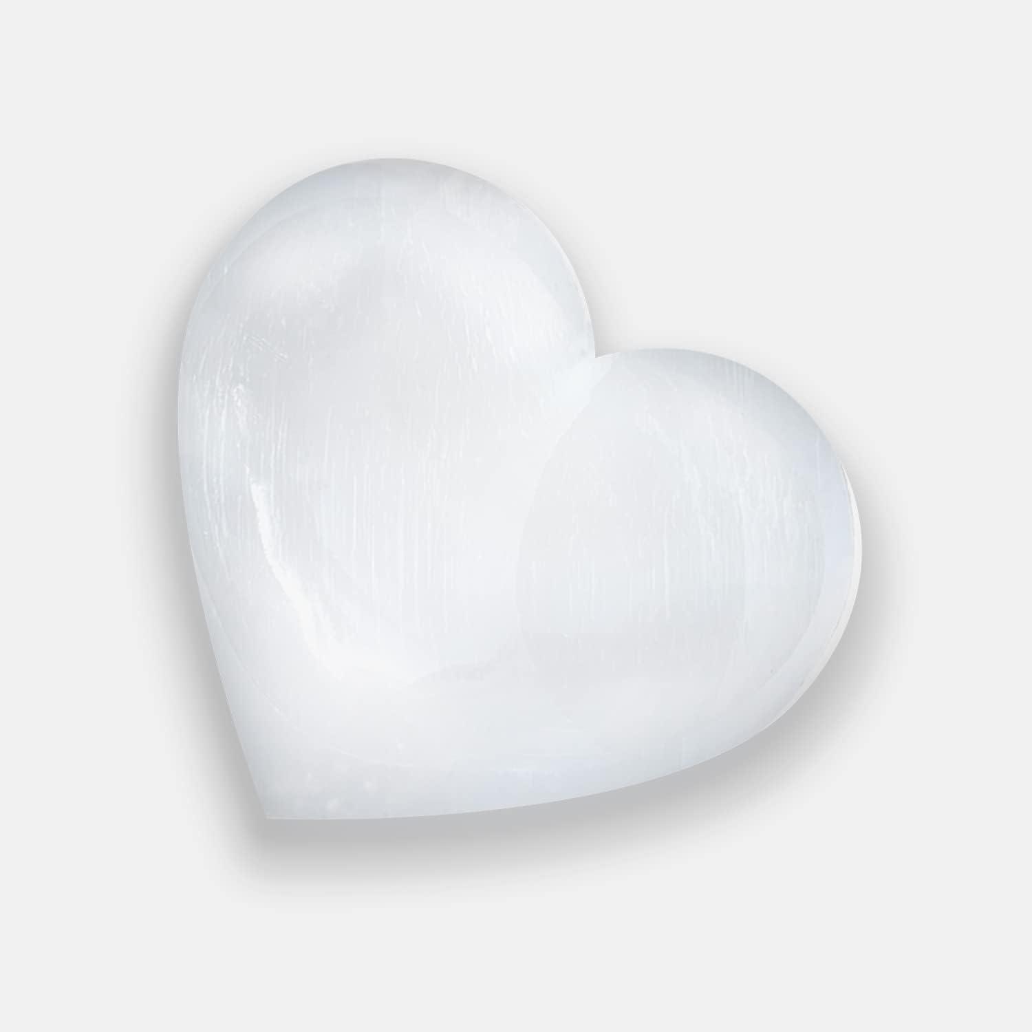 White Selenite Crystal Heart Stone Figurine, 4 x 4 Inches