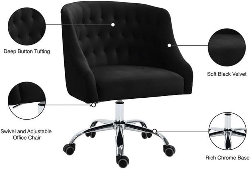 Meridian Furniture Arden Swivel Adjustable Black Velvet and Chrome Office Chair