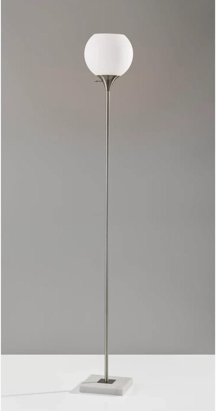 Adesso 71" 3-way Fiona Torchiere Steel: Modern Metal with Glass Shade, ETL Listed, No Bulb Included